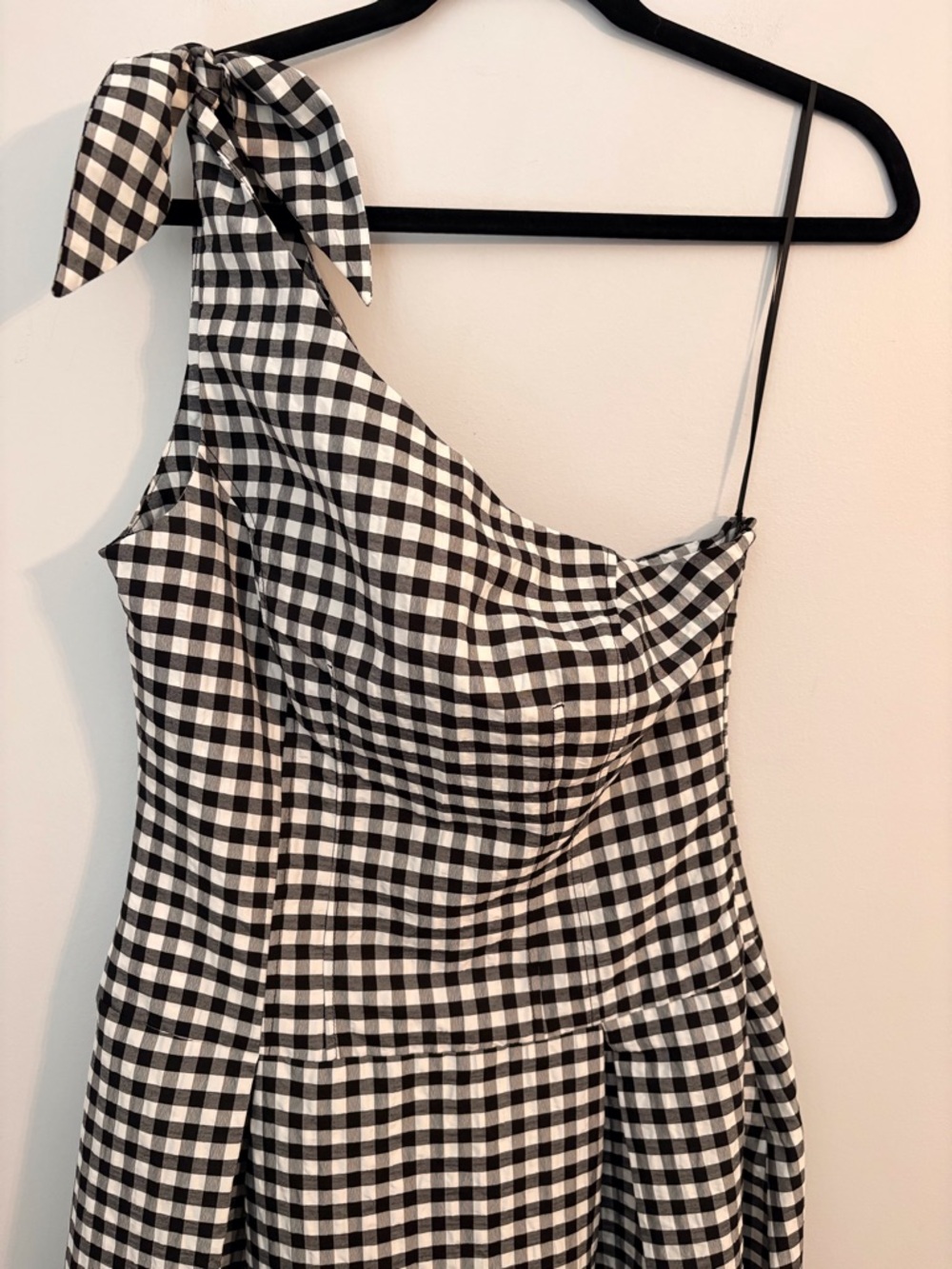 Anthropologie One Shoulder Black & White Gingham Dress Small NWT - Picture 8 of 12